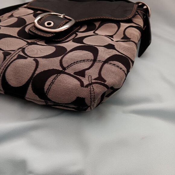 Vintage Coach Signature Jacquard/Leather CrossBody Messenger Saddle Bag Genuine - Picture 4 of 9